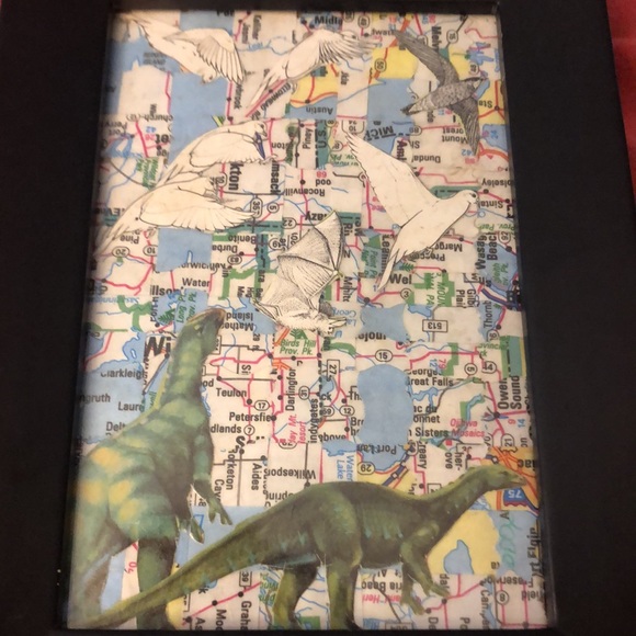 Dinosaur & Map Woven Handmade Art 5x7 - Picture 2 of 5